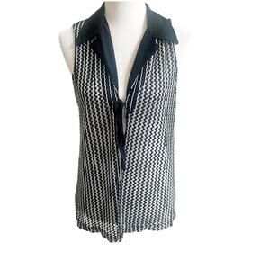 New Ruby Y2K Tie Front Open Vest Size Large Textured Sheer Pattern Black White